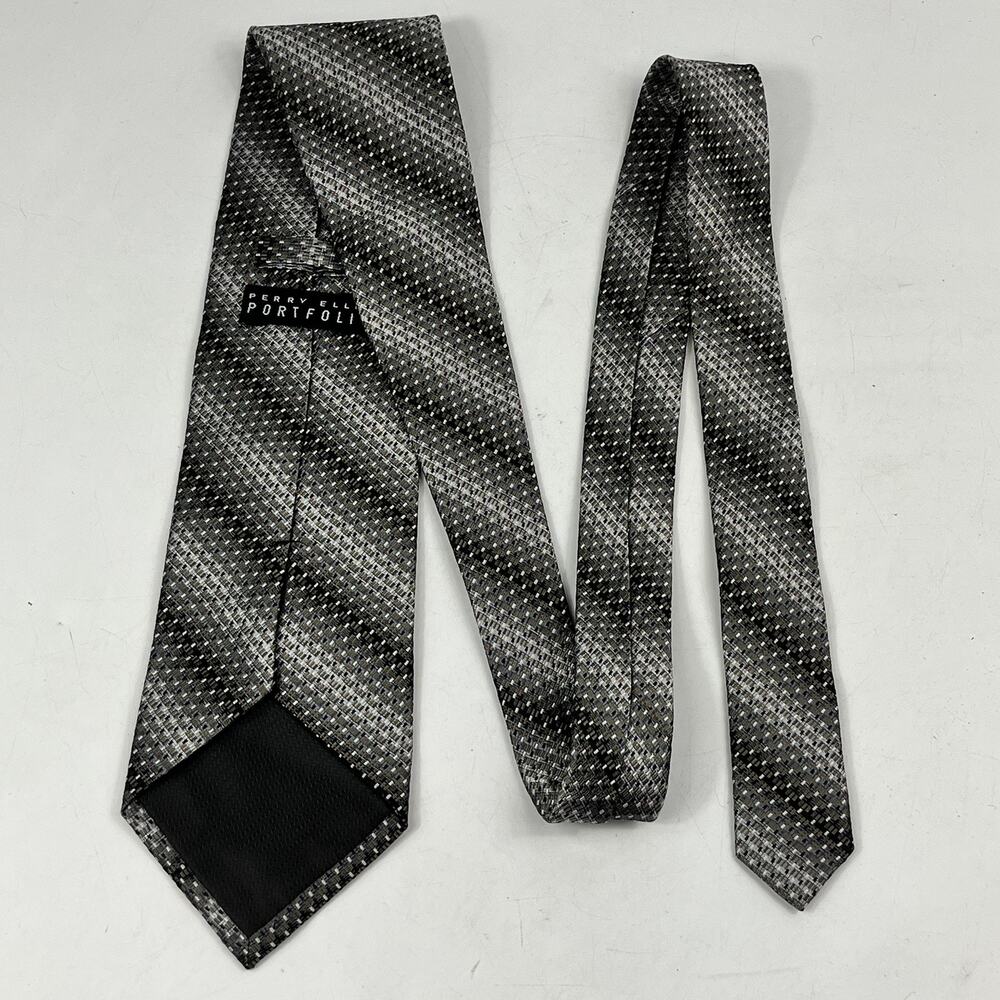 Perry Ellis Portfolio Mens Ties x2 100% Silk Repp Geometric Striped Multicolor - Picture 4 of 14